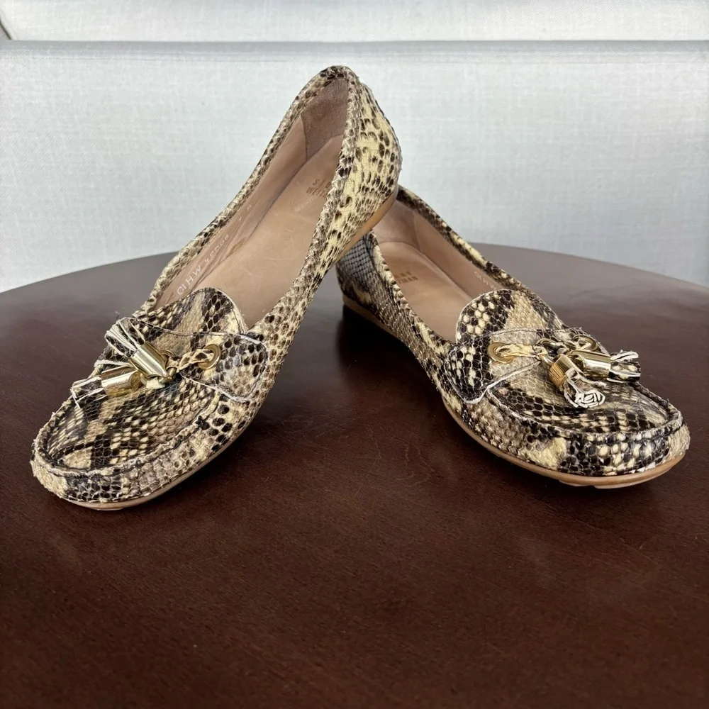 Stuart Weitzman Snakeskin Tassel Loafer, Size 9